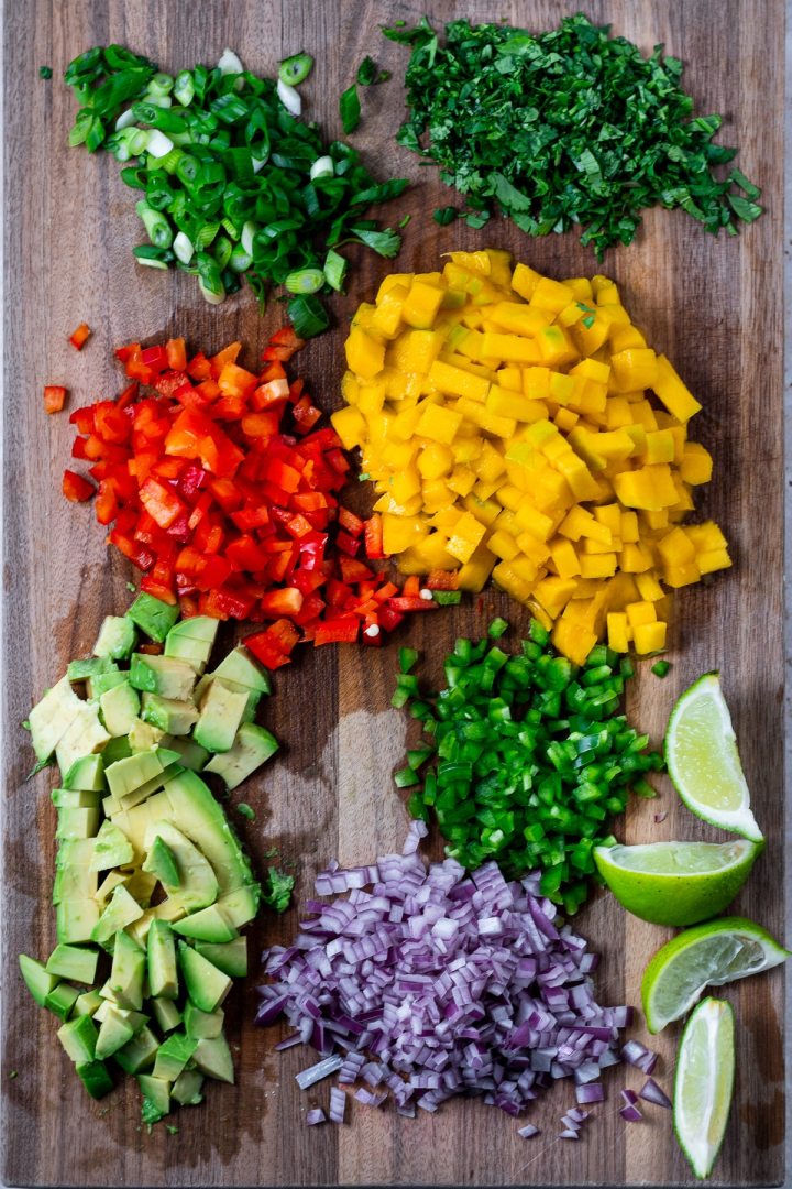 chopped ingredients on a cutting board