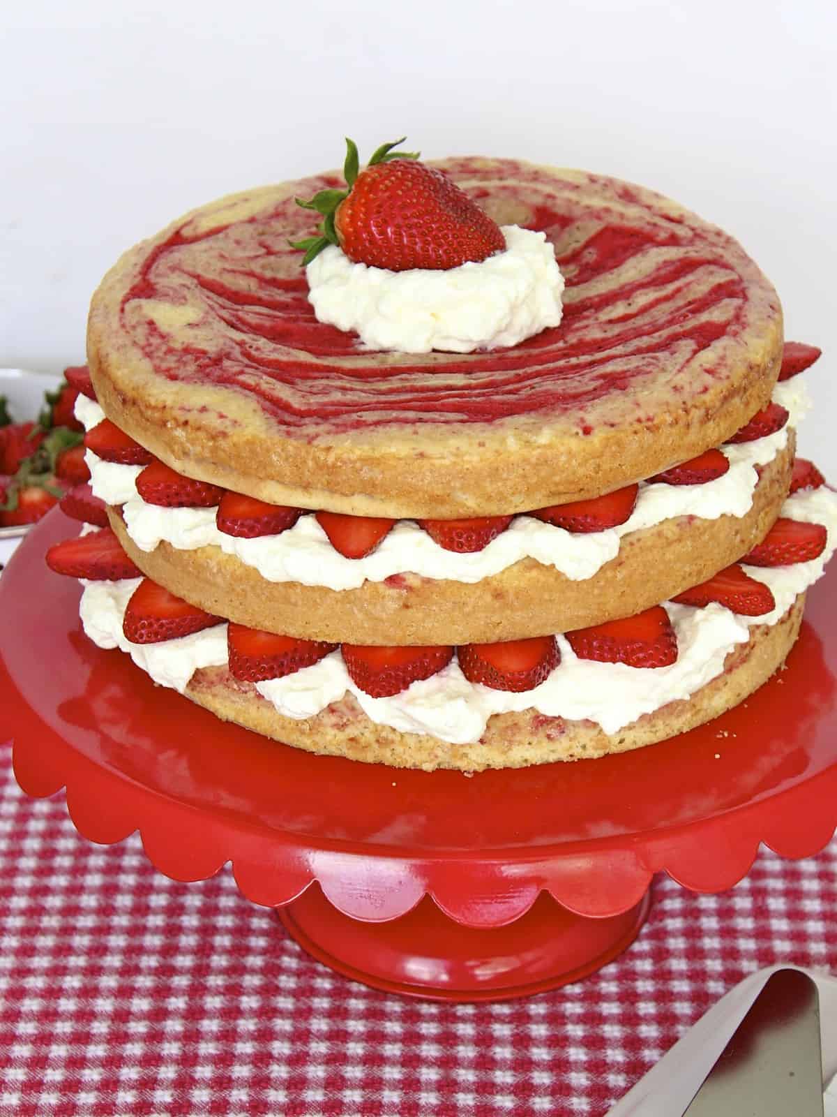 Strawberries and Cream Swirl Cake